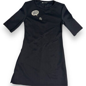 NWOT Zara Black Super Soft Short Sleeve Appliqué Dress- Size Medium